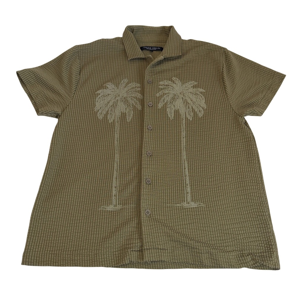 Rustic Souls Mens Size Large Button Shirt Green Short Sleeve Palm Trees‎ Hawaii